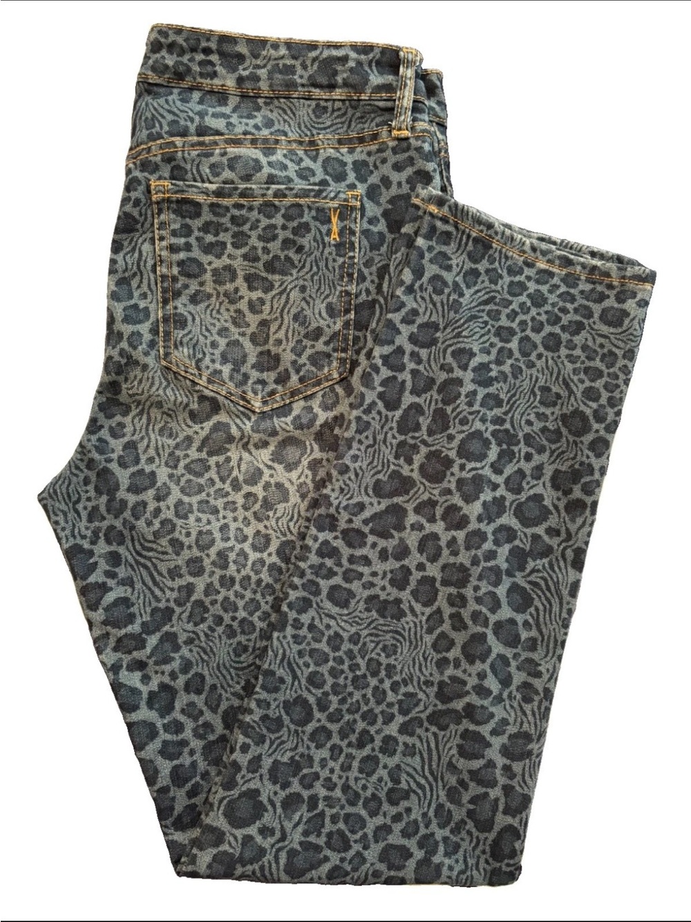 Vintage America Leopard Animal Print Vintage Skinny Blue Jeans